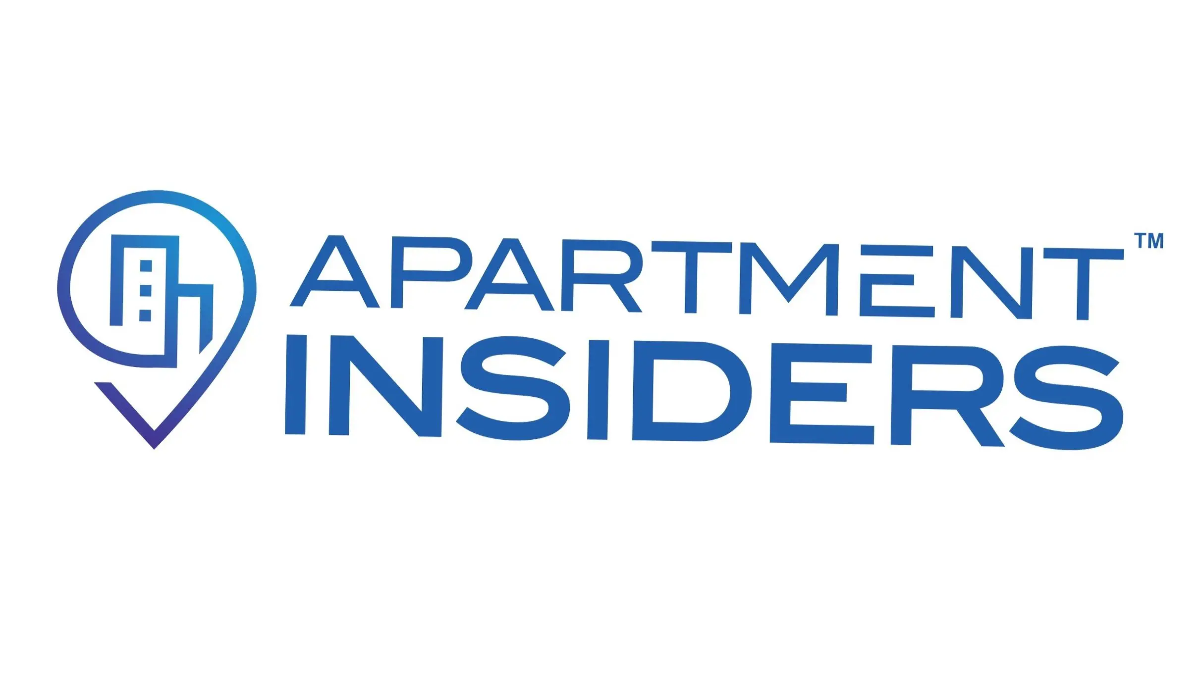 A blue and white logo of apartment insider