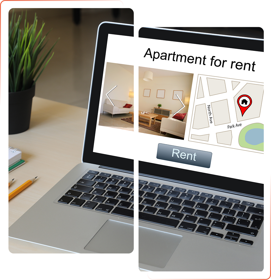 Group 13 (2) A laptop with an apartment for rent screen on it.