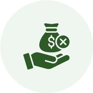 A green circle with a hand holding a bag of money.
