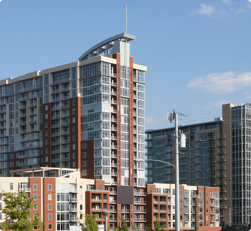 A large building with many windows and balconies.