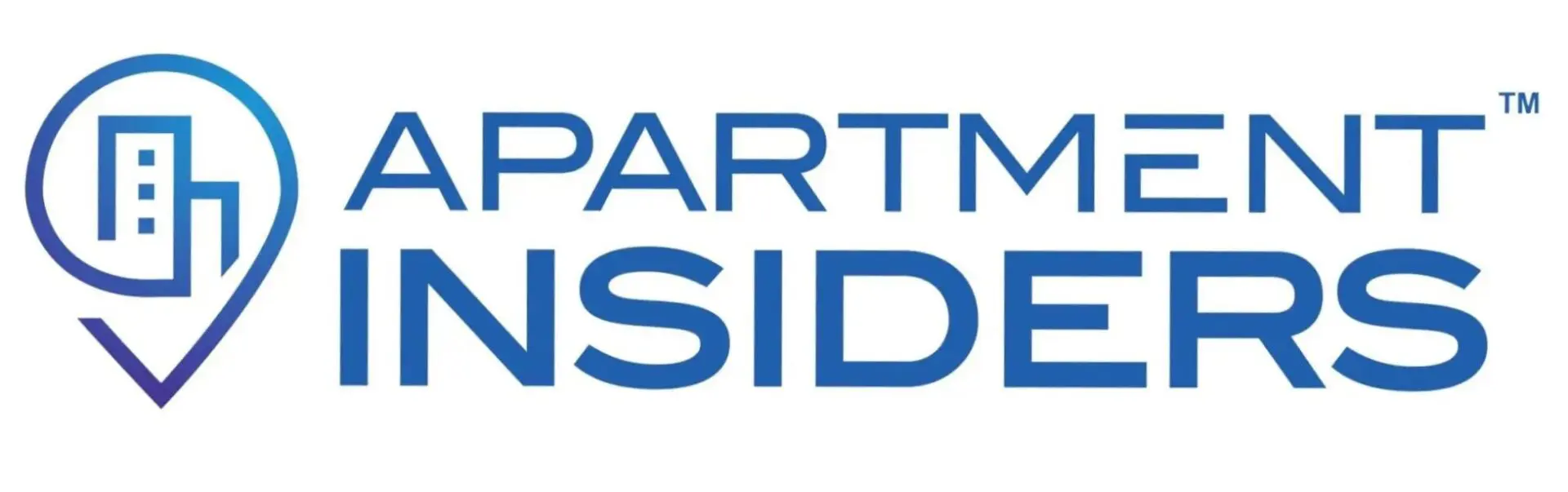 Apartment Insiders blue logo with map-pin building